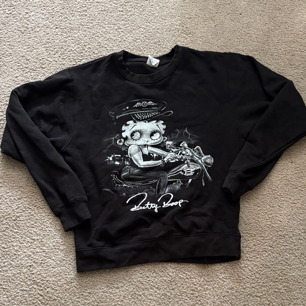 Delta Fleece-Black Betty Boop Biker Graphic Sweatshirt size small